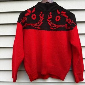 VTG Reference by Point Dray Red Black Mock Neck Embroidered Bird Sweater Size M